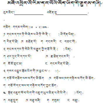 高中一年级藏语文（必修）上学期期中考试试卷
