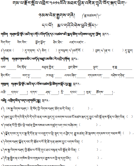 2014年毕业班藏语文中考模拟题试卷（达仓）