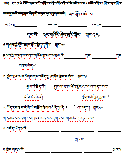 2014年初三模拟藏语考试试卷（中拉珍）