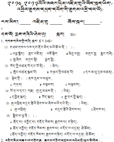 2013-2014仲巴县中学毕业班藏语文中考模拟题试卷