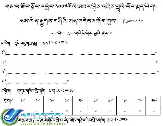 2017毕业班中考藏语文模拟题答题卡（强木巴）