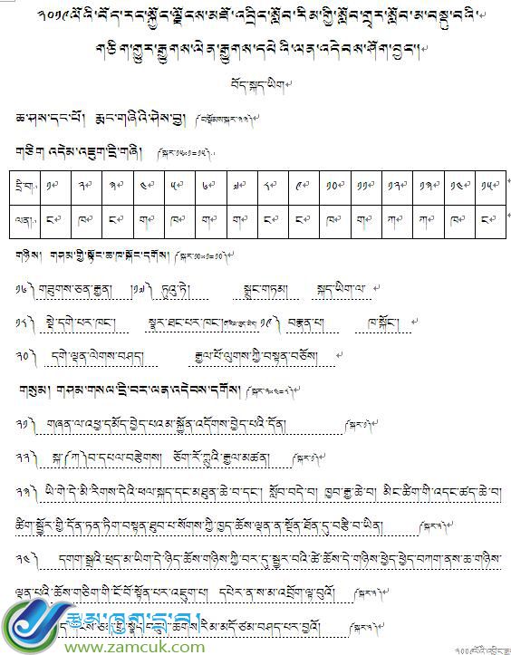  2019年初中毕业班中考藏语文模拟考试答案