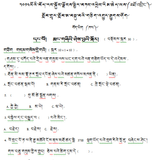 2014年藏语文中考备用卷