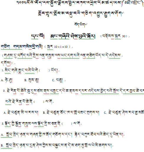 2014年藏语文中考真题