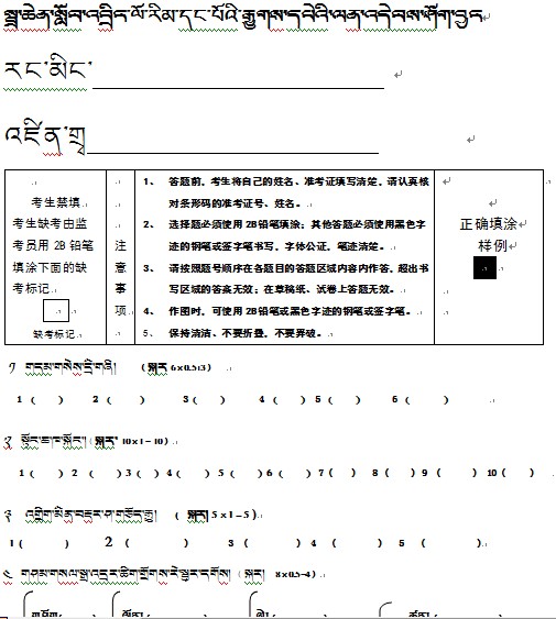 巴青县中学初一年级上学期藏语文期中考试答题卡.jpg