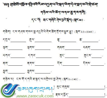 拉孜县中学七年级下学期藏语文下册第二单元考试试卷