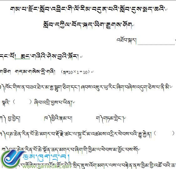 七年级下学期藏语文期中考试试卷
