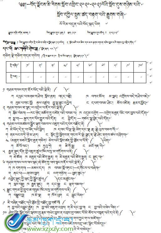 西藏中学2020-2021学年下学期七年级藏语文期中考试试卷