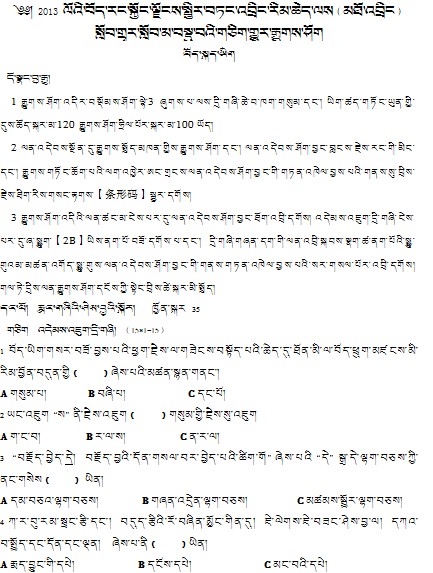 2013年中考藏语文考试试题（区内学生）