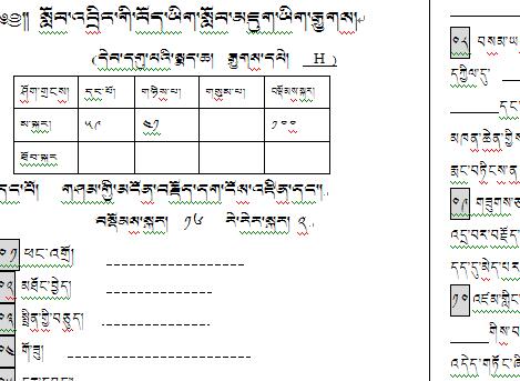 九年级下学期藏语文期末考试试卷H