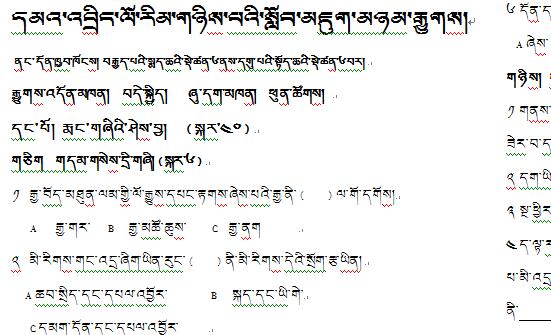 初中二年级下学期藏语文期末联考试卷