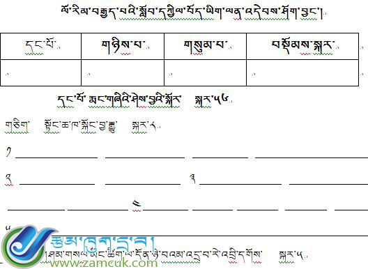 桑珠孜区第一中学2016-2017第二学期八年级藏语文期中考试答题卡