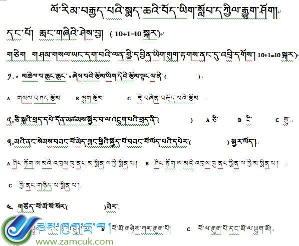 初二年级下学期藏语文期中考试试卷
