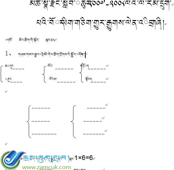 西藏山南市错那镇完小毕业班藏语文统一考试试卷