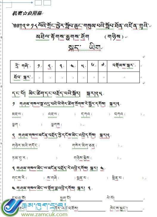 2018年山南市三小六年级第二次藏语文模拟考试试卷