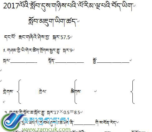 拉孜县锡钦 乡小学五年级下学期藏语文下册期末考试试卷.jpg