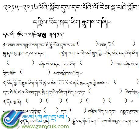 江孜县卡堆乡完小五年级第一学期藏语文期中考试试卷