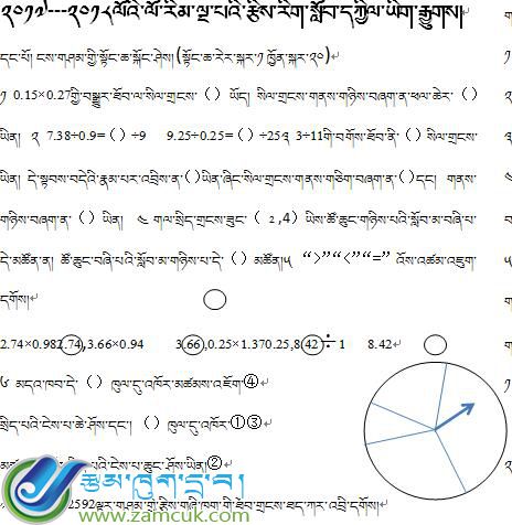 西藏山南洛扎县扎日乡小学五年级上学期数学期中考试试卷.jpg