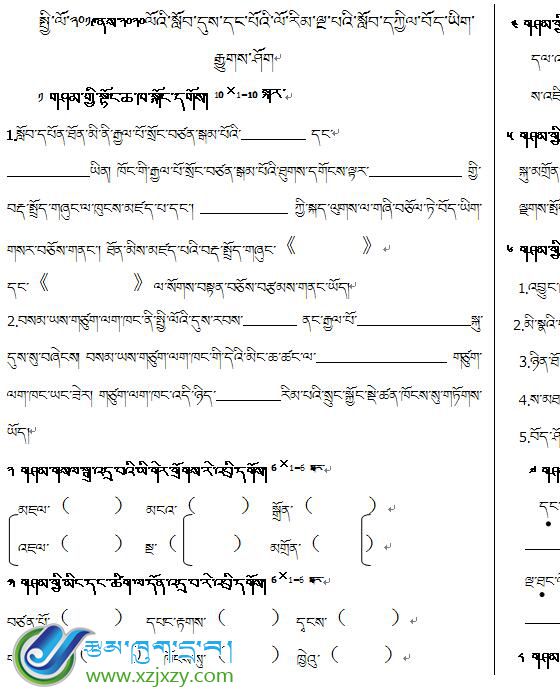 双湖县南措镇完小五年级上学期藏语文期中考试试卷