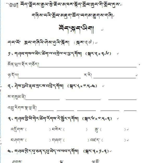 江孜县卡堆小学六年级下学期藏语文期末测验试卷