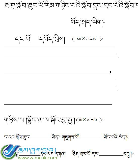 阿扎完小二年级上学期藏语文期中考试试卷