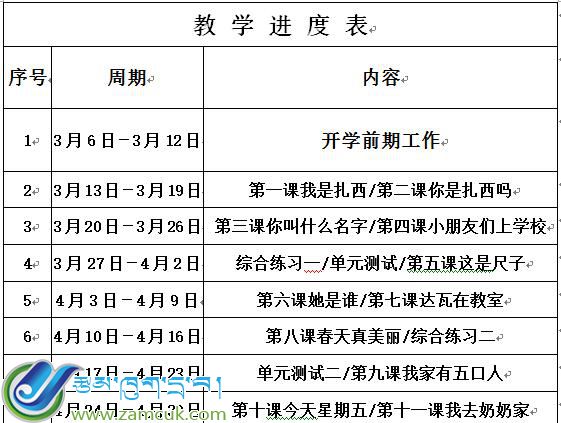 申扎县二小一年级下学期汉语文教学进度表