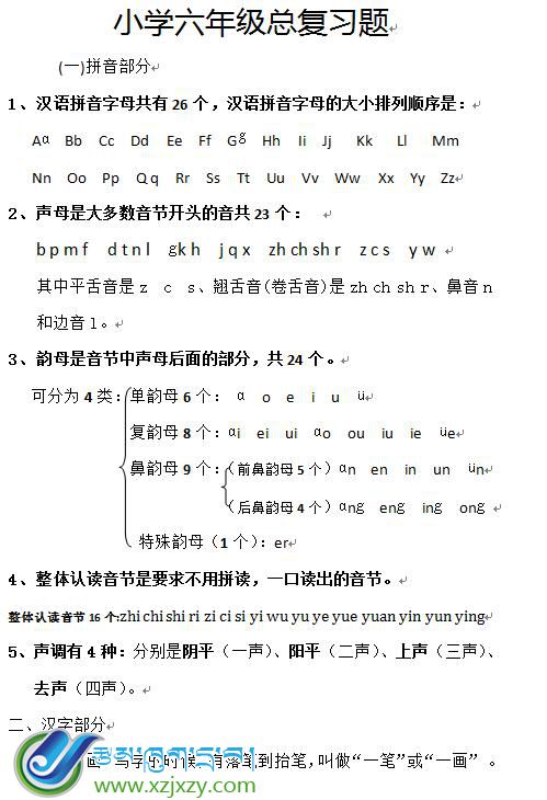 双湖县南措镇完小六年级下学期汉语文总复习
